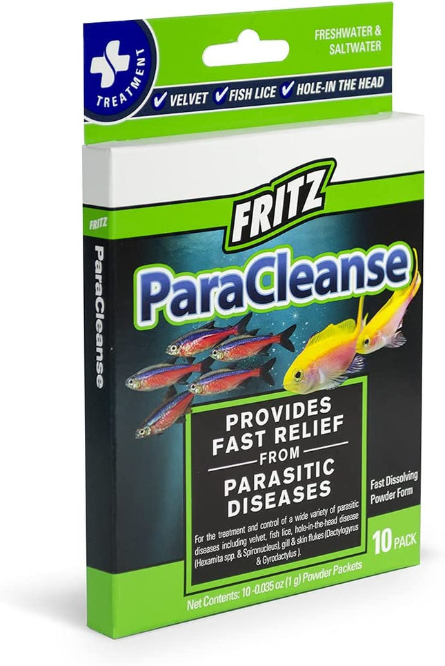 Fritz ParaCleanse aquarium water treatment bottle with label, designed for fish health and aquatic environment maintenance.