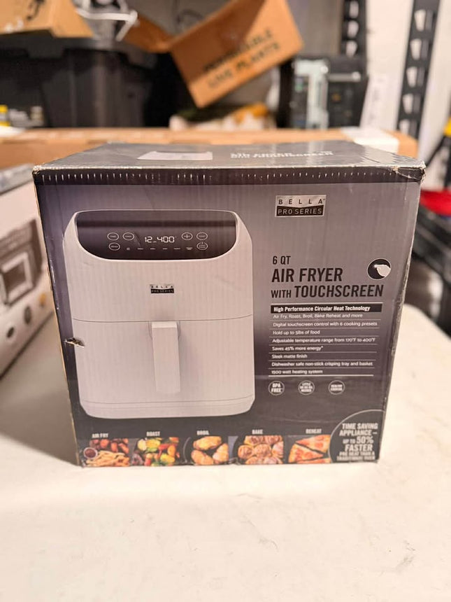 Small 6-quart air fryer from Shop Market Deals, compact kitchen appliance with digital controls and non-stick basket.